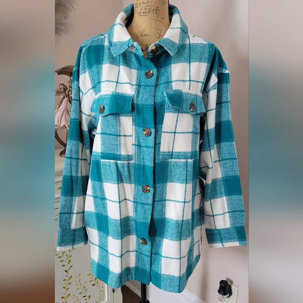 Serra Green and White Plaid Utility Jacket